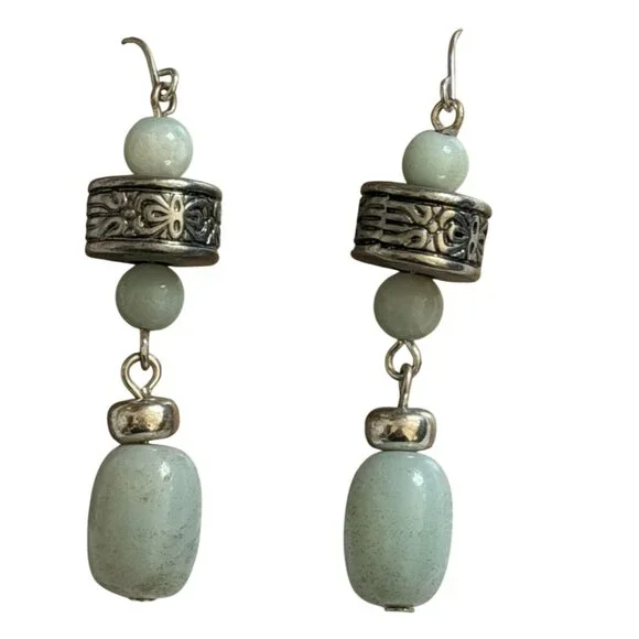 Beaded Dangle Silver-Tone Earrings For Sensitive Ears-2.25 in-NWT - Picture 2 of 3